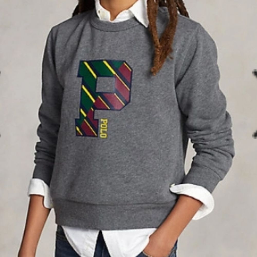 Polo Ralph Lauren Letterman P Patch Double-Knit Sweatshirt Gray Size Large